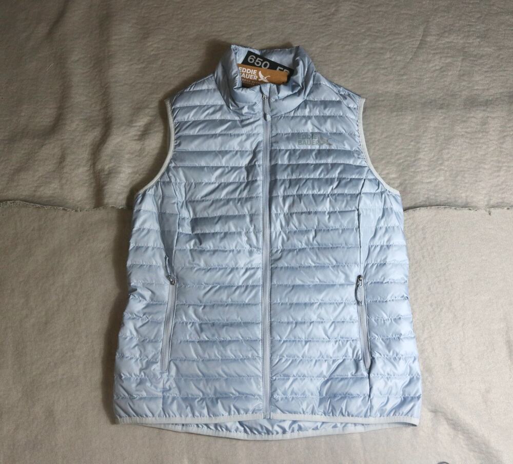 New Eddie Bauer Vest Womens Blue M Microlight 650 Down Packable Hiking